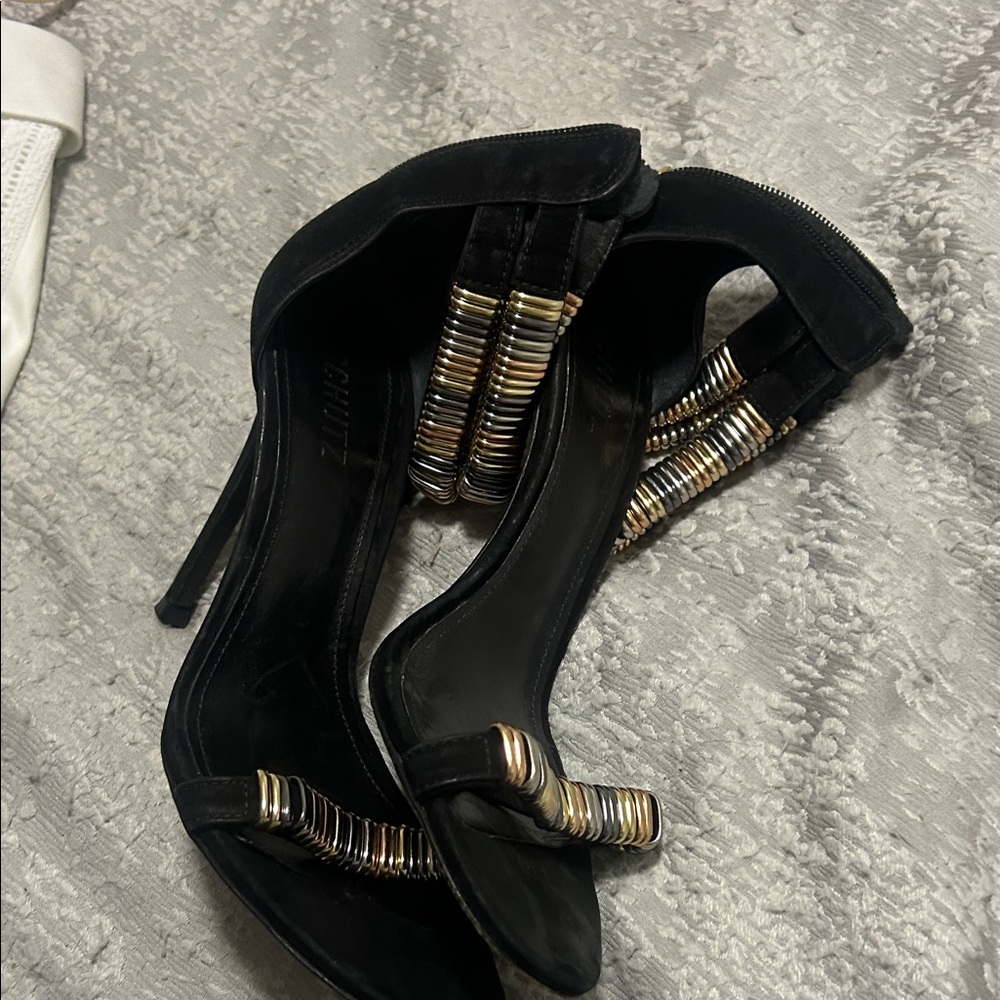 SCHUTZ Black Heels with Gold Accents